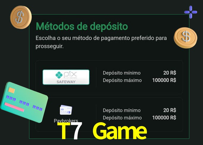 O cassino T7 Game oferece uma grande variedade de métodos de pagamento